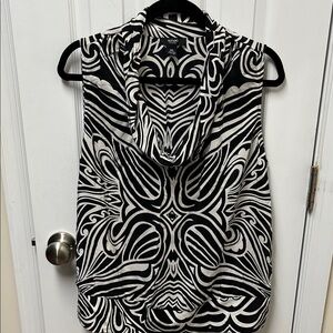 Alfani Black and White Patterned Silk Blouse
